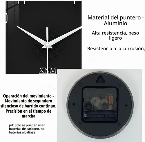 Vista 9 de XNM Relojes de pared de cristal negro con pilas de 12 pulgadas