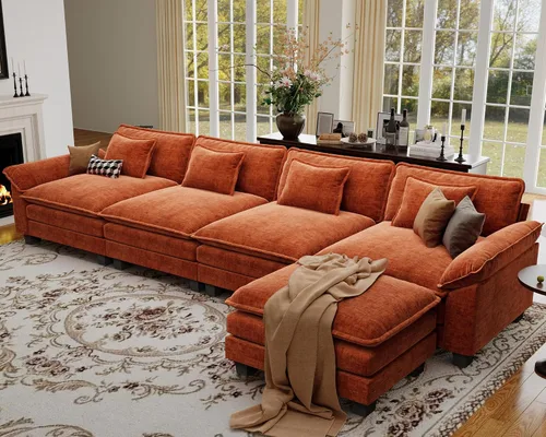 Vista 133 de Sofá modular de gran tamaño de 154 pulgadas, cómodo sofá en forma de U con 3 otomanas móviles, sofá moderno de felpilla de 7 plazas para sala