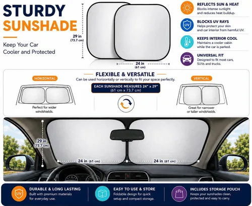 Vista 2 de Parasol para parabrisas, certificado 99.87% UVB y 99.02% protección UVA para automóvil
