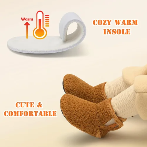 Vista 6 de BARERUN Pantuflas para niños y niñas, zapatos de casa para bebés, botines de invierno mullidos de felpa acogedora para niños, pantuflas cálidas