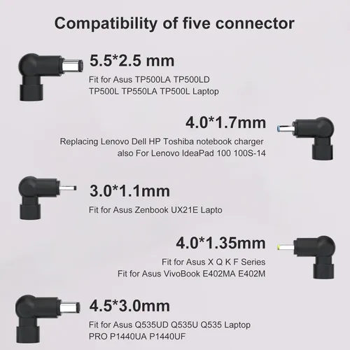 Vista 3 de Cargador para portátil de 65 W, compatible con Asus Vivobook Go 15, 14, 12 X515 X515J X515E X515M X515JP X515MA, VivoBook 14 15 17 Flip 14 15 S13