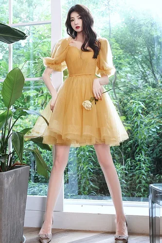Vista 6 de Vestidos cortos de tul para fiesta de exalumnos para adolescentes, vestidos cortos de graduación para jóvenes 2022, vestido de cóctel con mangas