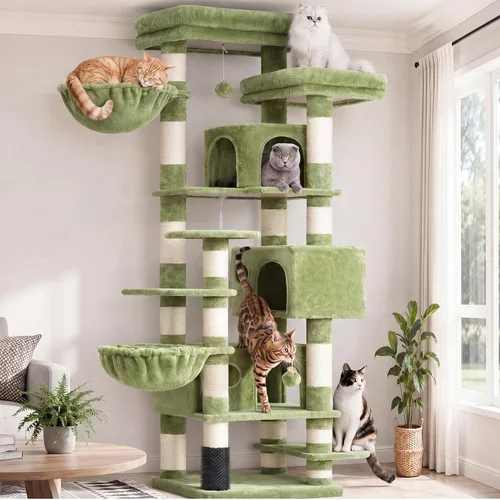 Vista 13 de Hey-brother Árbol de Gato, torre de gato de varios niveles XL de 74 pulgadas para gatos de interior con tres condominios para gatos, dos plataformas