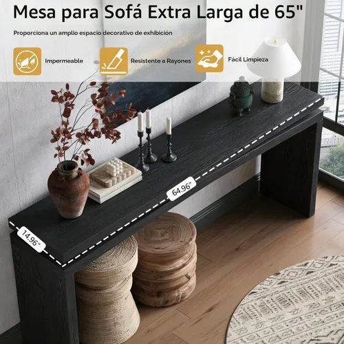 Vista 4 de SSLine Mesa consola de madera de 65 pulgadas, mesas estrechas y largas para sofá detrás del sofá, mesa de entrada para sala de estar, pasillo