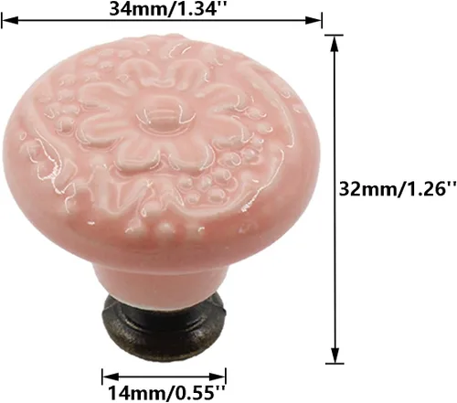 Vista 2 de Paquete de 10 Pomos de Cerámica, Pomo Decorativo, Tirador de Cajón Armario Alacena Closet Tocador Librero Estante Pomos Tiradores de Muebles Rosado