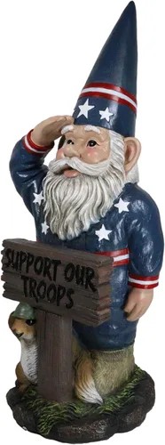Vista 6 de Ebros Gift Gnomo patriótico de Estados Unidos de 17 pulgadas de alto con ardilla de mascota en estatua de saludo militar con apoyo de nuestras