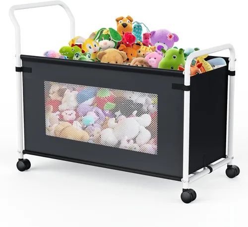 Vista 9 de KEEGH Caja de juguetes extragrande para niños con ruedas giratorias de 360°, baúl de juguetes resistente para niños y niñas, organizador