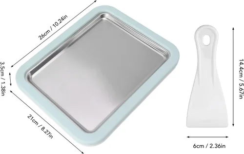 Vista 4 de Fdit Máquina de helados, máquina de helados enrollados, placa de sartén fría de acero inoxidable, hecho en casa, con 2 espátulas para helados