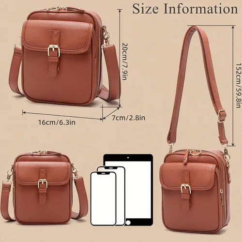 Vista 4 de Bolso bandolera vintage de cuero para mujeres y hombres, pequeño, antirrobo, bolso de hombro cruzado con ranuras para tarjetas