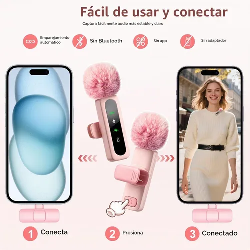 Vista 3 de Kit de vlogging de 70 pulgadas, trípode de metal para selfie stick para trípode con micrófono rosa