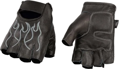 Vista 26 de Guantes Milwaukee Leather para hombre sin dedos para motocicleta Comodidad acolchada; alivio de vibración; bordado de llama