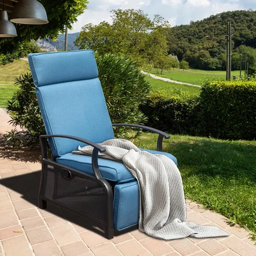 Vista 12 de Domi - Silla reclinable para exteriores, sillón reclinable de patio con mimbre tejido a mano, mesa abatible con respaldo de empuje, ángulo
