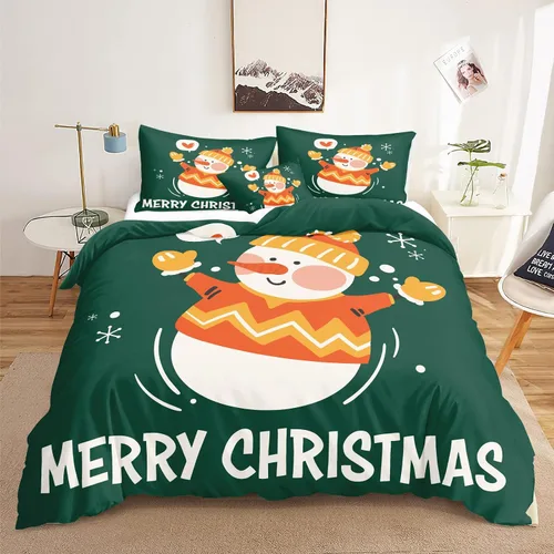 Vista 51 de Juego de ropa de cama de Navidad con funda de edredón de copos de nieve, color blanco y rojo, con estampado navideño, juego de ropa de cama festiva