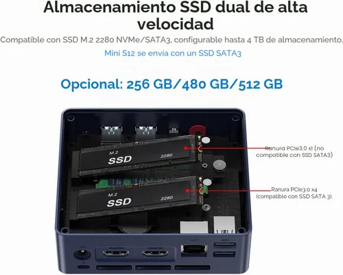 Vista 5 de Beelink MINI S12 Mini PC, Intel 12ª generación 4-Core N95 8G DDR4 256G SSD WiFi5+BT4.2+2.5G LAN, W11 Home Mini Computer, Small PC 4K UHD Dual