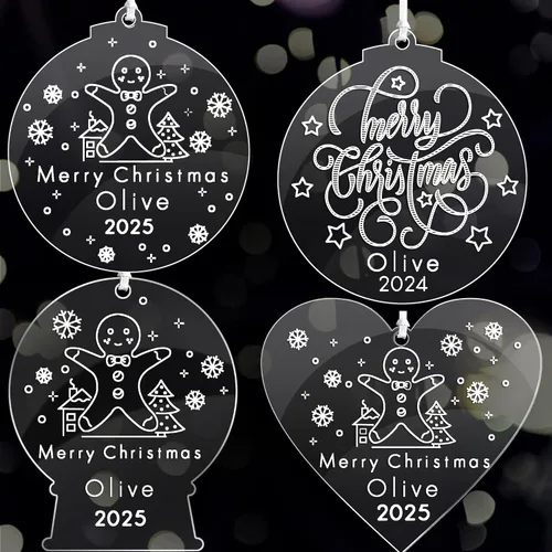 Vista 5 de Adornos de Navidad personalizados para árbol de Navidad, decoraciones acrílicas, adornos de Navidad de hombre de jengibre, regalo de recuerdo
