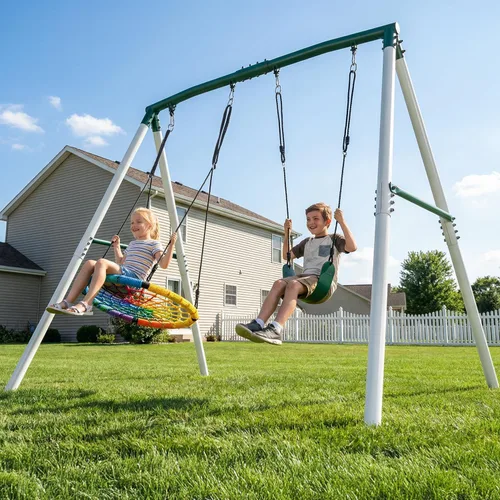 Vista 7 de Hapfan Juego de columpios de 7.5 pies de altura para patio trasero, juego de columpio resistente de 500 libras para niños y adultos con columpio