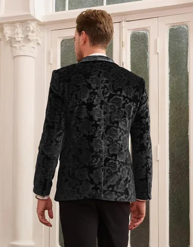 Vista 3 de GRACE KARIN Chaqueta de terciopelo para hombre, dos botones, ajustada, chaqueta deportiva para hombres, bailes, bodas, cenas, fiestas
