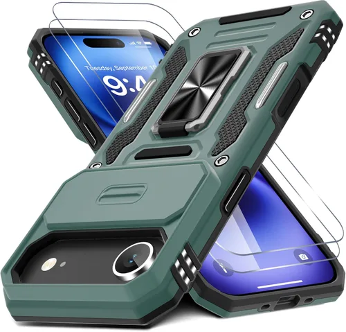Vista 13 de DEERLAMN Funda para iPhone Air de 6.5 pulgadas con cubierta deslizante para cámara + protector de pantalla (2 paquetes), soporte de anillo giratorio