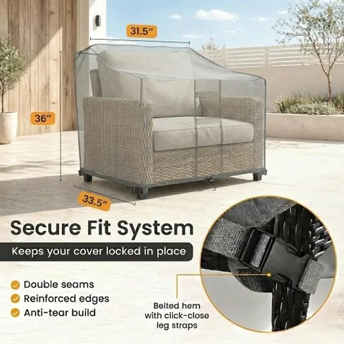 Vista 4 de Funda para silla de muebles de exterior de patio - Premium Heavy Duty - Gris