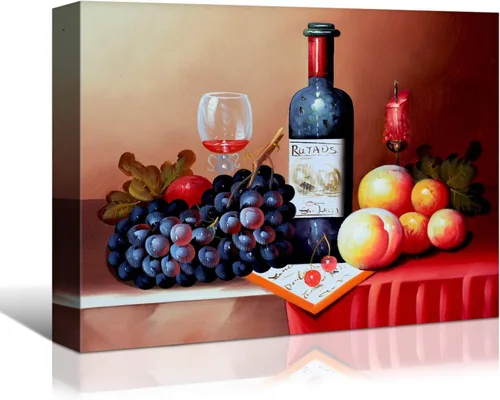Vista 15 de Denozer - Arte de pared para cocina, lienzo, obras de arte de frutas, uvas, botellas de vino, alimentos, pintura en lienzo para comedor, decoración