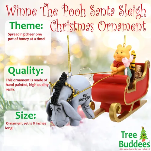Vista 2 de Tree Buddees Winne The Pooh - Trineo de Papá Noel con Eeyore y Piglet, 2 piezas de decoración grande de Navidad