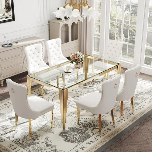 Vista 16 de Juego de mesa de comedor de cristal de 5 piezas para 4, mesa de cocina cuadrada de 37 pulgadas con 4 sillas tapizadas de terciopelo negro, mesa