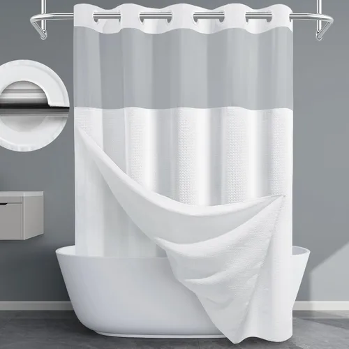 Vista 9 de EUTXL Cortina de ducha beige sin gancho con forro a presión, 230 GSM, cortinas de ducha para baño, 71 pulgadas de ancho x 74 pulgadas de alto