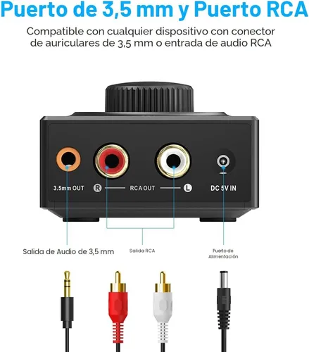 Vista 3 de YMOO B06T3 - Receptor inalámbrico Bluetooth con aumento de voz, soporte para streaming estéreo en el hogar, altavoz de sonido Wireless Audio