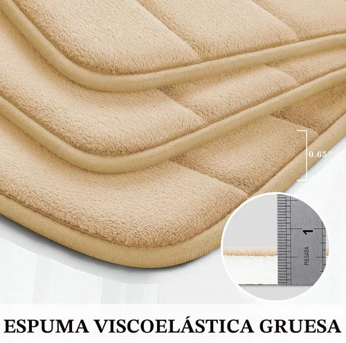 Vista 5 de BYSURE Juego de 3 tapetes de baño de espuma viscoelástica color beige, antideslizantes, extra suaves, absorbentes, lavables a máquina y secos