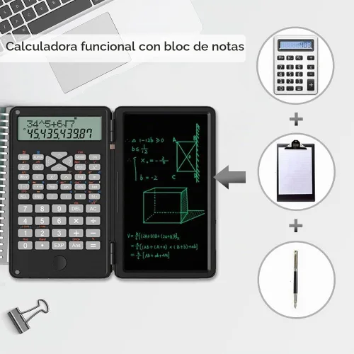 Vista 3 de Calculadora científica con tableta de escritura 2 en 1 calculadora portátil Negro