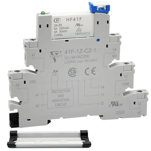Vista 18 de Relé electromagnético 5VDC SPDT 6Amp, relés de alimentación con indicador LED, base de enchufe, riel DIN, ultra delgado de 6.2mm, certificación UL