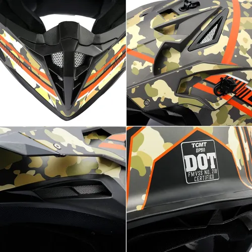 Vista 8 de TCMT Casco de motocicleta unisex para adultos, de cara completa, todoterreno, motocross, ATV, bicicleta de montaña, MX casco aprobado por DOT
