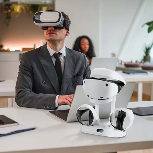 Vista 7 de Base de carga de controlador para PS5 VR2, estación de carga PSVR 2 con soporte de auriculares VR, cargador de controlador PS VR2 con indicador LED