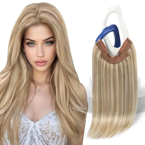 Vista 43 de Sunny - Extensiones de cabello humano real, con cable/hilo y clips ajustables, aplicación invisible, 2.82 onzas, 12 pulgadas, color rubio cenizo
