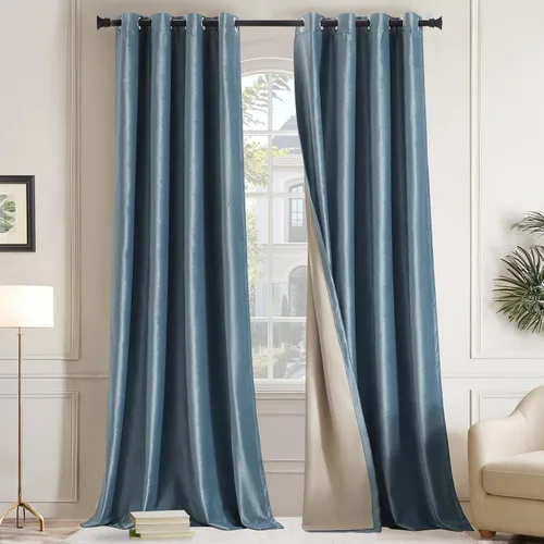 Vista 15 de GIGIZAZA Cortinas de terciopelo 100% opacas de 72 pulgadas, 2 paneles, cortinas negras para ventana, con aislamiento térmico, cortina de lujo