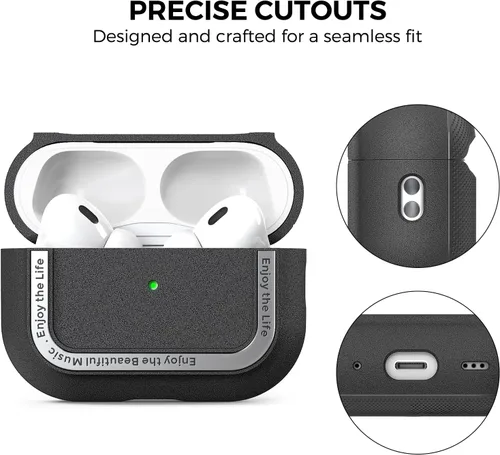 Vista 5 de TRONWIN Funda protectora de TPU Airpods Pro 2 con correa de mano y mosquetón para Airpods Pro 2 [LED frontal visible]