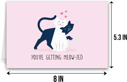Vista 3 de Qiliji Tarjeta de compromiso de gato linda, divertida tarjeta de felicitación de boda, tarjetas de juego de palabras "You're Getting Meow-ied Married