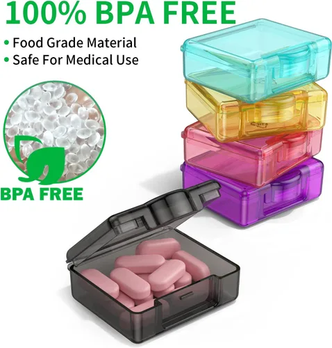 Vista 3 de Bonito pastillero pequeño de viaje, Urekt 10 piezas Mini organizador de pastillas de bolsillo, contenedores diarios de una sola pastilla portátiles
