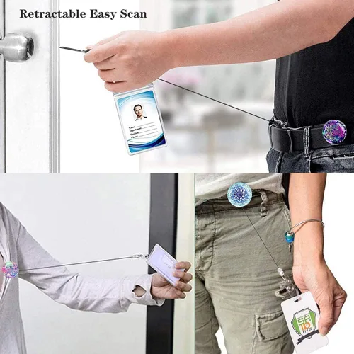 Vista 5 de Portatarjetas de identificación, carretes retráctiles con tarjetero transparente para cordón separable, 10 piezas horizontales y verticales de PVC
