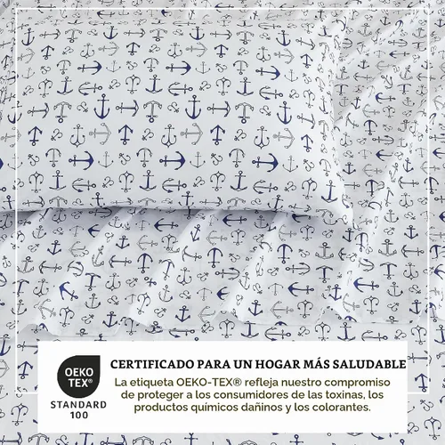 Vista 3 de Great Bay Home - Juego de sábanas de microfibra costera de 4 piezas para cama King - Sábanas ultra suaves con estampado náutico - Sábanas y fundas