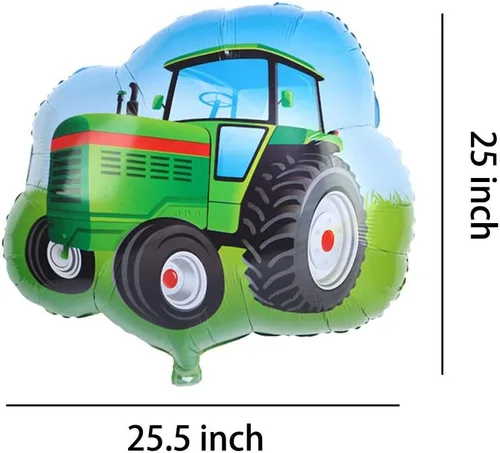 Vista 2 de Globo de tractor Jumbo con forma de tractor de aluminio Mylar globos para fiesta temática de granja, suministros de decoración de cumpleaños, 25.5 x