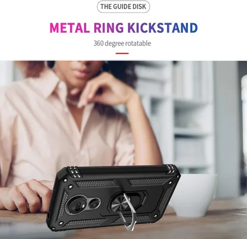 Vista 3 de Funda para Moto G7 Play & Optimo, soporte magnético de anillo de coche de grado militar Kickstand Defender Funda protectora para Motorola Moto G7