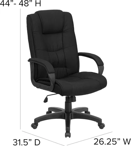 Vista 3 de Flash Furniture Jessica - Silla de oficina giratoria ejecutiva de tela negra con brazos Giratorio de 360°, altura ajustable, grado comercial