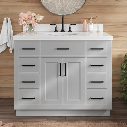Vista 52 de ARIEL Hepburn - Tocador de baño de 30 pulgadas con fregadero, madera maciza, encimera y protector contra salpicaduras de cuarzo blanco puro de 1.5
