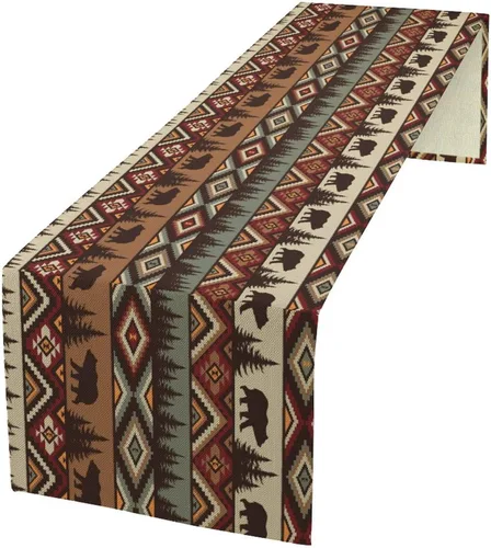 Vista 16 de Camino de mesa de estilo rústico retro, decoración de mesa de cocina, sala de estar, comedor, para el hogar, con diseño de osos, alces, ciervos