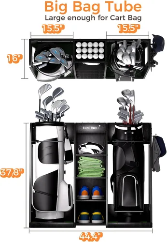 Vista 2 de Organizador de bolsas de golf de madera para garaje