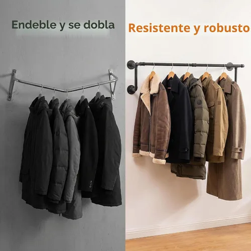 Vista 7 de Homeyeeng - Perchero de ropa de tubo industrial para montar en pared para colgar ropa, perchero de ropa de pared de alta resistencia que ahorra