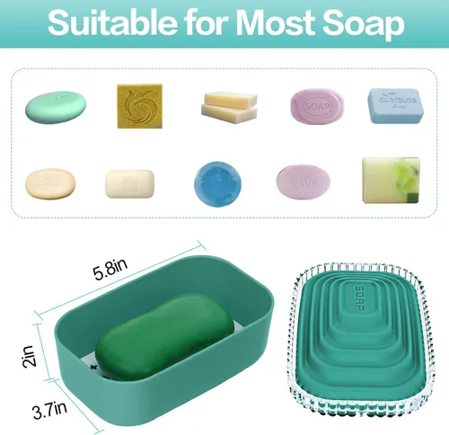 Vista 6 de Soporte para jabón, contenedor de viaje con tapa, sellado fuerte, a prueba de fugas, plato portátil con bolsa y banda de silicona, estuche de bar
