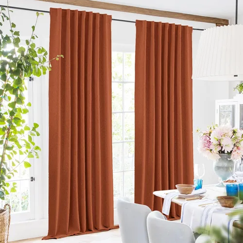 Vista 6 de SimpleHome - Cortinas 100% opacas de lino color naranja quemado, de 72 pulgadas de largo, con pestaña trasera de estilo granja para sala de estar