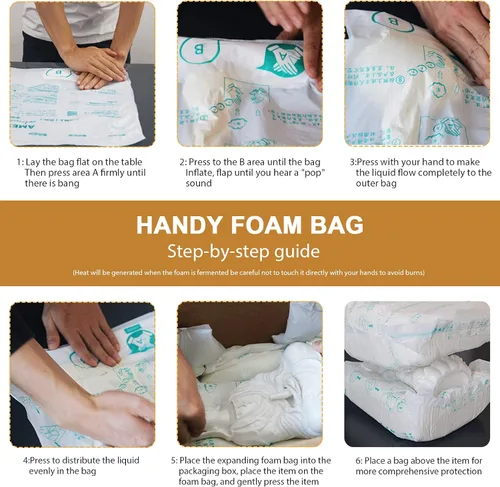 Vista 7 de Bolsa de espuma para envío, paquete de 8 prácticas bolsas de embalaje de espuma de expansión de temperatura ambiente, paquete instantáneo de llenado